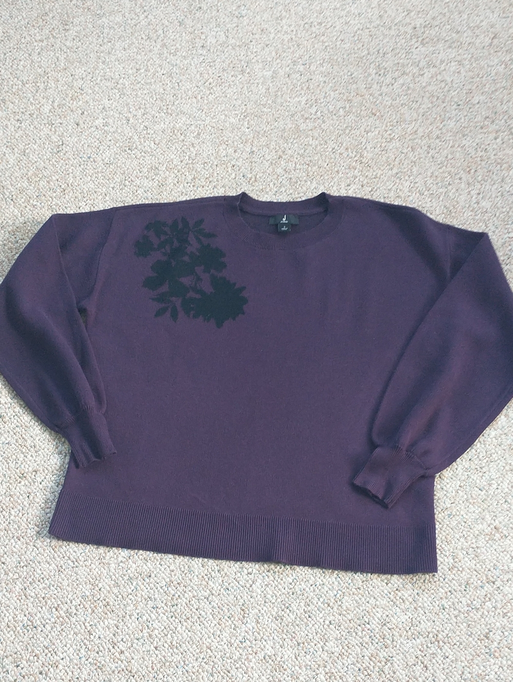 Jason Wu Purple Cotton Blend Sweater With Black Floral Accent Size Small